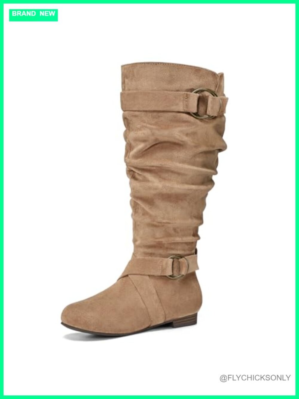 Women's Wide Calf Knee High Boots Suede Slouchy Flat Tall Boots Side Zipper